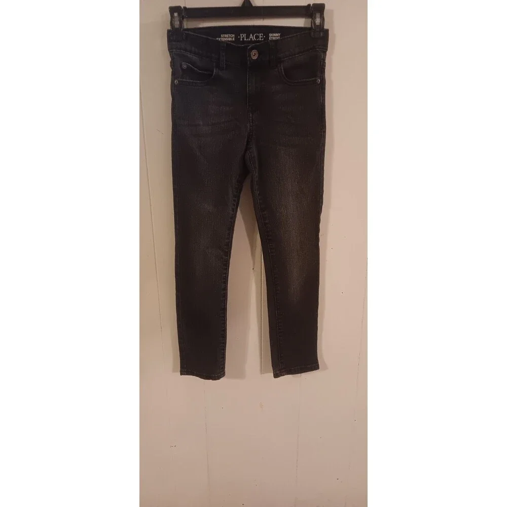 Childrens Place Boy's Size 8 Black Denim Stretch  Skinny Jeans